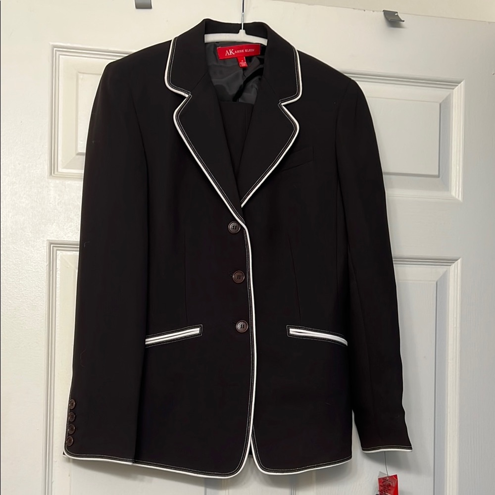 New Brown Pantsuit with White Piping and Tailored Fit
